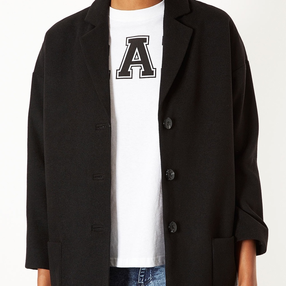 TOPSHOP Women's Black Ovoid Boyfriend Coat